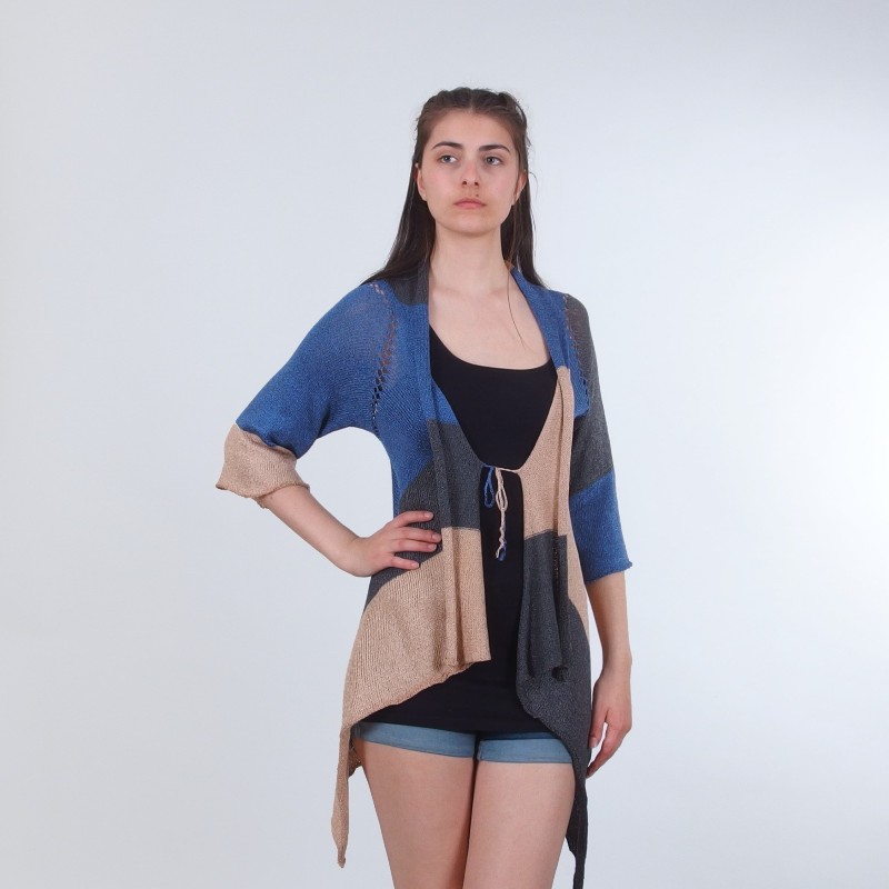 Long Striped Cotton Strickjacke - Merinossa