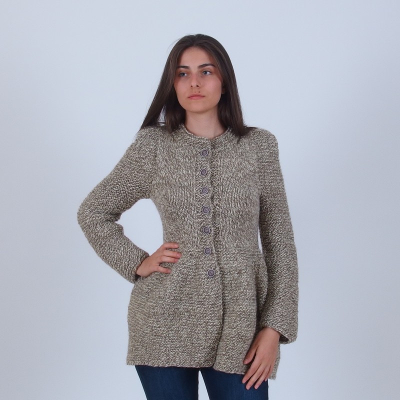Long Woll Strickjacke with Puff Sleeves - Merinossa