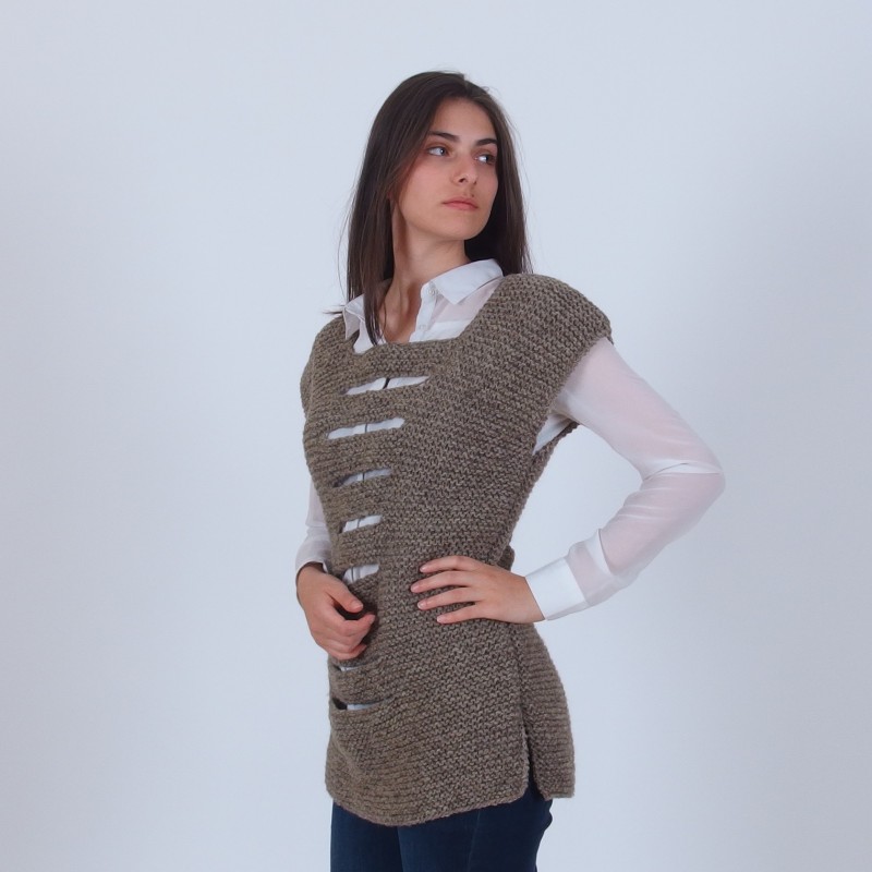 Long Knit Vest with Slits - Merinossa