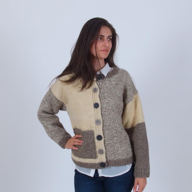 Asymmetric Woll Strickjacke with Pocket - Merinossa