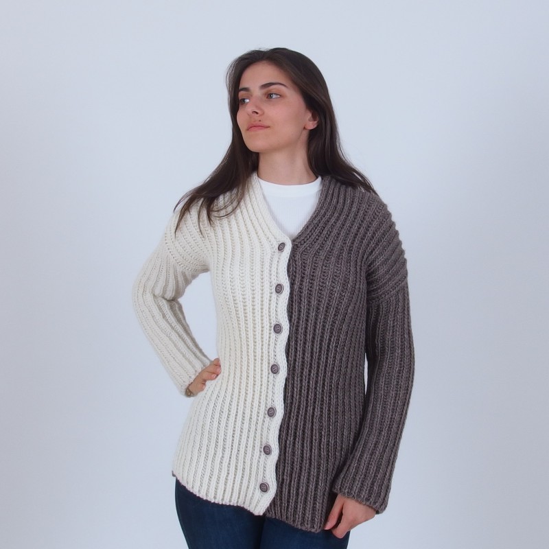 Two-Tone Alpaca Wool Cardigan - Merinossa