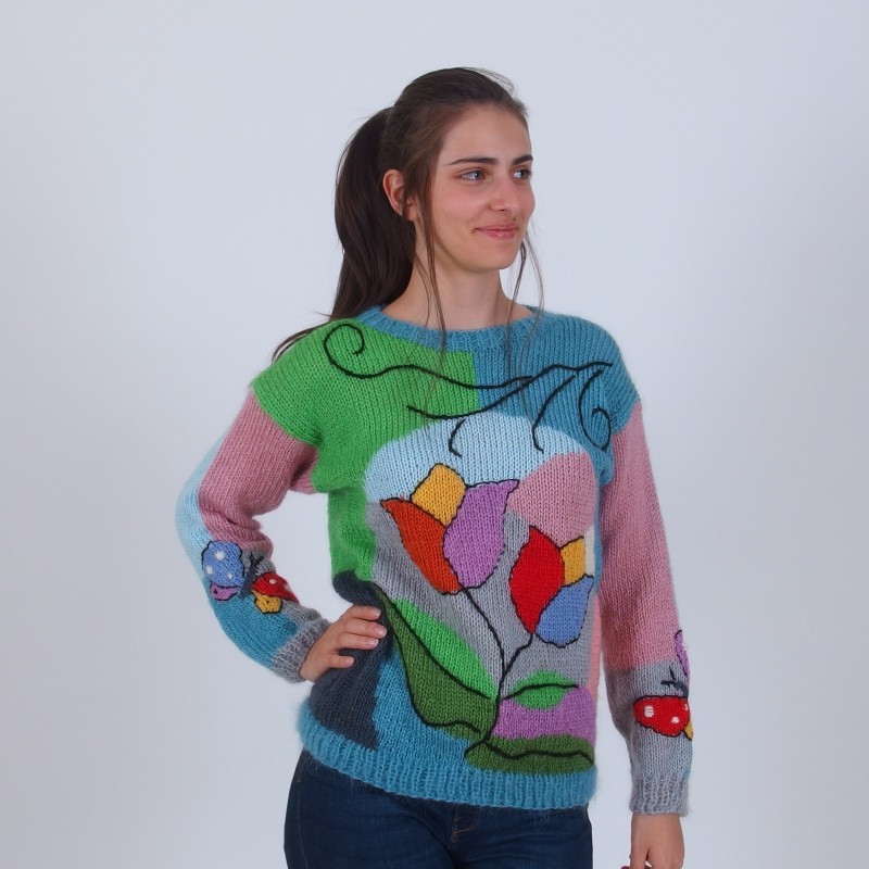Artistic Floral Mohair Sweater - Merinossa