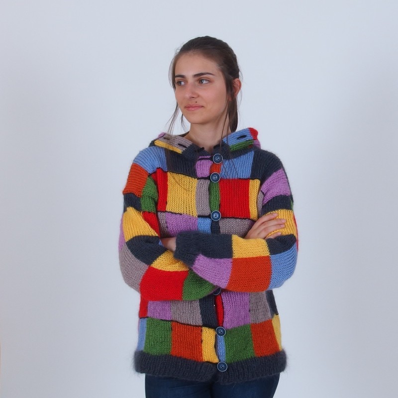 Colorful Patchwork Hooded Cardigan - Merinossa