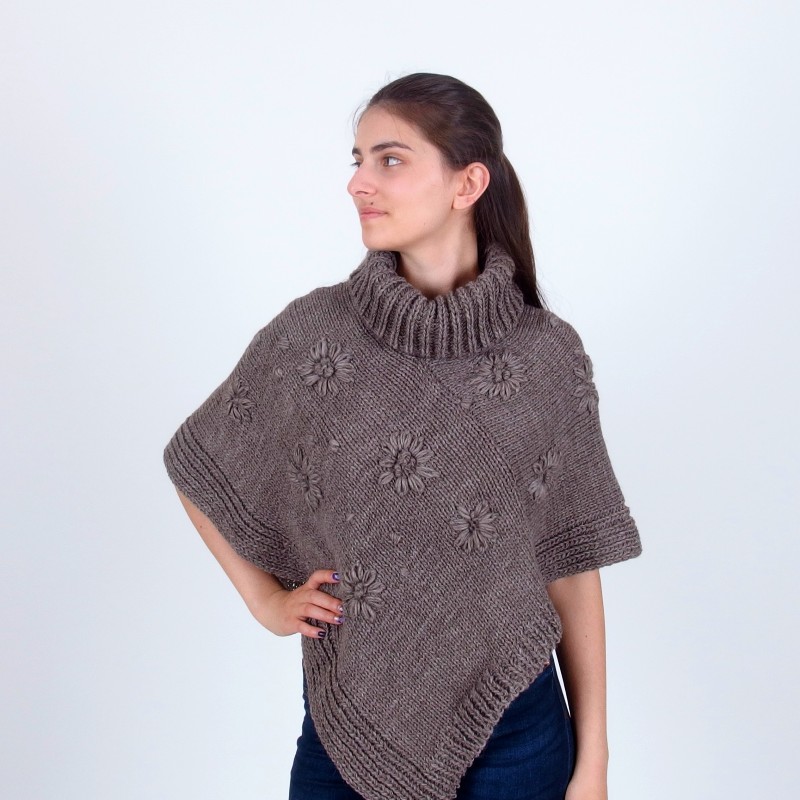 Embroidered Turtleneck Poncho - Merinossa