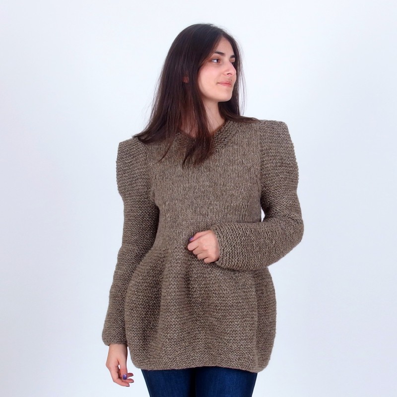 Wide Woll Pullover with Puff Sleeves - Merinossa